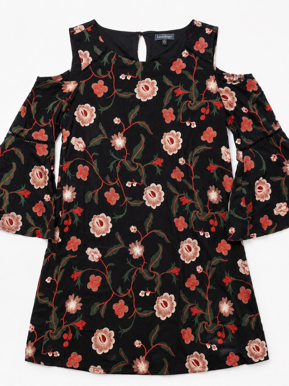 Luxology Black Floral Cold Shoulder Dress | Size 12